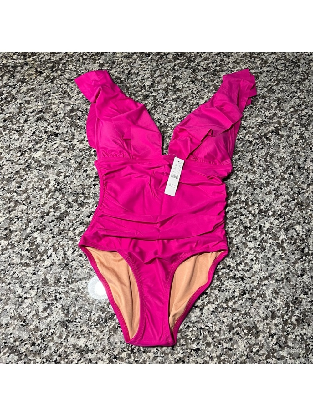 J. Crew Fuchsia Ruffle V-Neck One-Piece Swimsuit - Picture 6 of 13